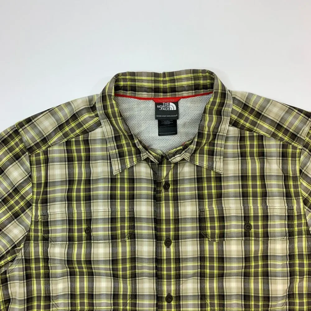 The North Face Button Up Shirt Mens L Large Yellow Pine Knot Woven Nylon Blend